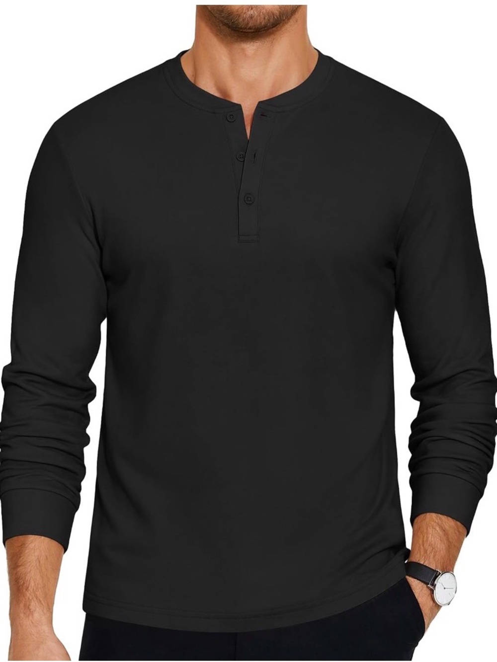 all in motion Black Long-Sleeve Henley Shirt